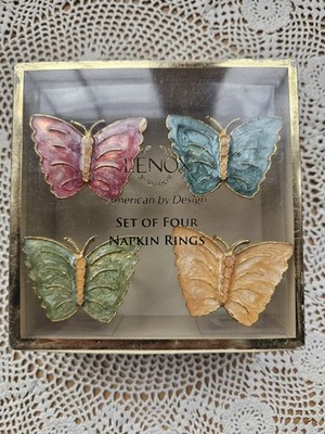 Lenox Butterfly Napkin Holder Set Of 4 Multicolor New In Box