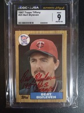1987 TOPPS TIFFANY #25 BERT BLYLEVEN 9 CGC JSA RED AUTO 10 1987 WS CHAMPS