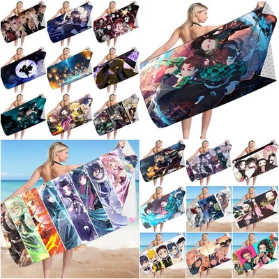 3D Demon Slayer Anime Swim Bath Towel Beach Microfiber Turt 70*150cm Xmas Gifts