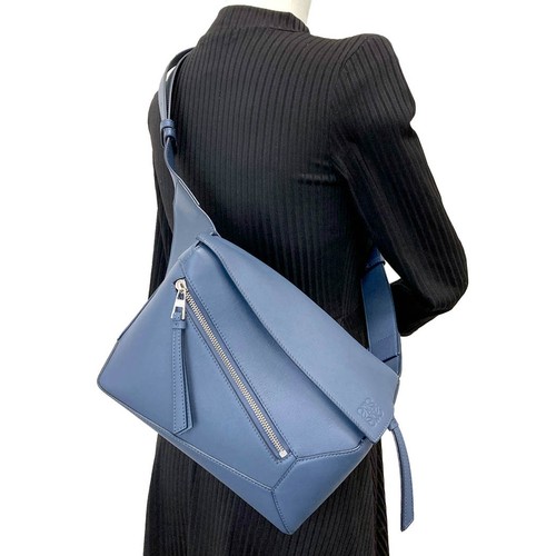 LOEWE Puzzle Bum Bag Small B510SEBX02 Classic Calf Leather Blue Body Bag for Wom