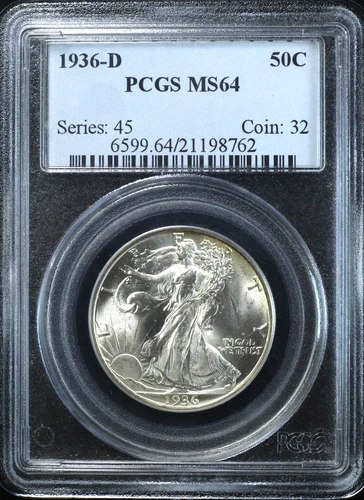 1936-D WALKING LIBERTY HALF DOLLAR 50C PCGS MS64 (PQ168)