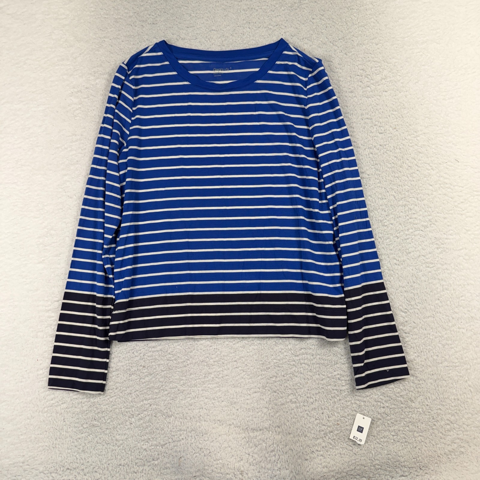 Gap Body Pure Body Long Sleeve T Shirt Size Small Blue Stripes Soft Stretch NWT