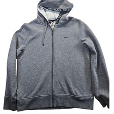 Michael Kors Hoodie Men L Gray Full Zip Logo Tape Fleece Sweatshirt Jacket