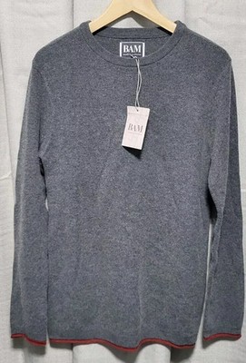 BAM Bamboo Herren Pullover Merinowolle grau meliert Größe S Saumdetail UVP 55£