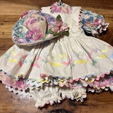 Vtg Spring Easter Floral Dress With Hat and Bloomers 18-24m Read