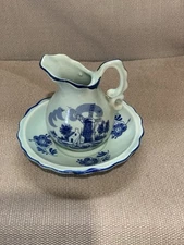 Vintage Delft Miniature Wash Pitcher And Basin Bowl Set