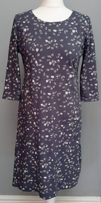 Weird Fish Grey Acorn Print 3/4 Sleeve Organic Cotton Dress Size 12 with Pockets