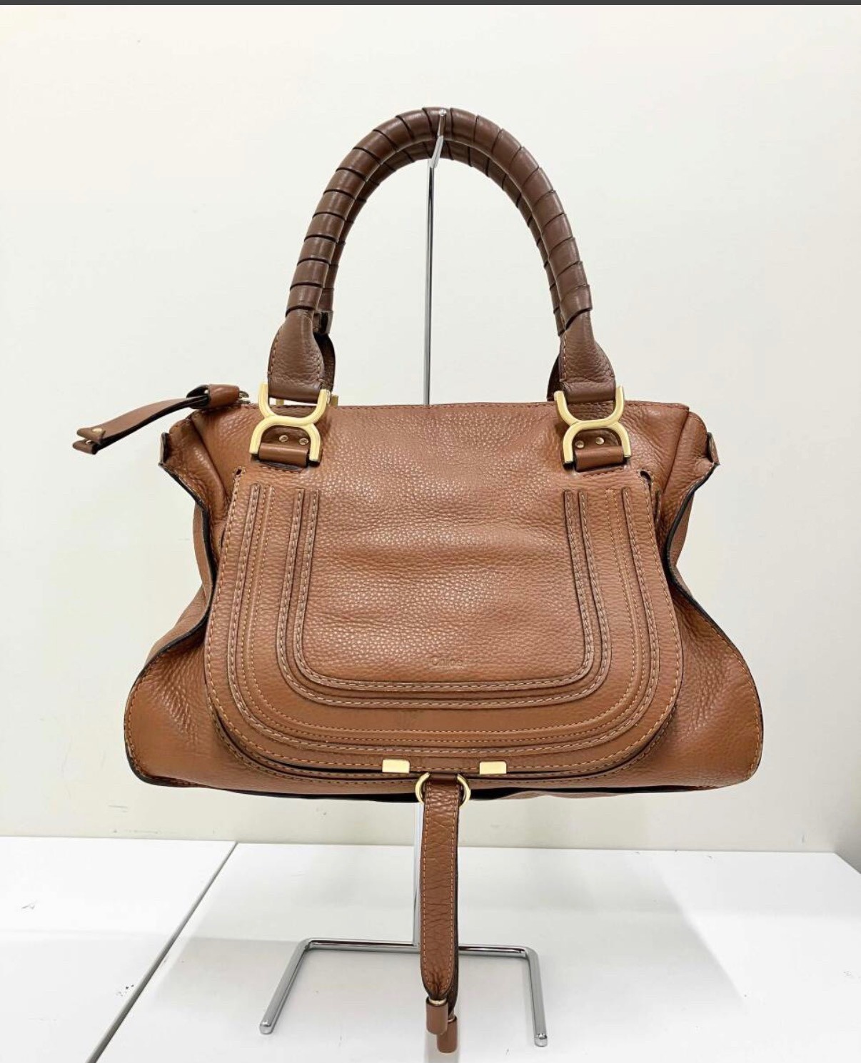 Chloe Marcie Bag Womens Brown Leather Preowned Excellent 