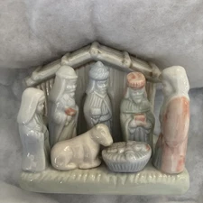 Vintage Autom Blue Ceramic Nativity Manger Scene One Piece  Christmas Decor