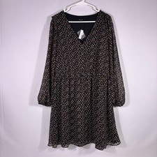 NWT Madewell Georgette Button Front Black Floral Long Sleeve Dress Size XL 1375