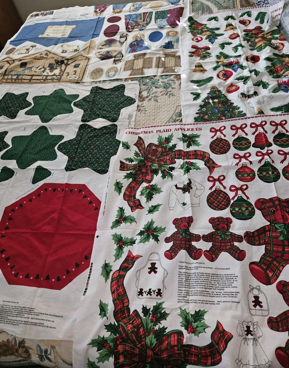 Lot Of 4 Cranston Craft Panels Nativity Scene,Table Top Tree & 2 Applique Panels