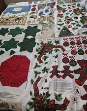 Lot Of 4 Cranston Craft Panels Nativity Scene,Table Top Tree & 2 Applique Panels