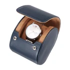 Leather Watch Travel Case Watch Roll Storage Box Organizer, 1 Slot (Blue)