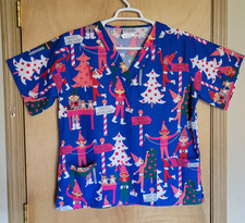 UA Scrubs M Top Holiday Christmas Elf Short Sleeve