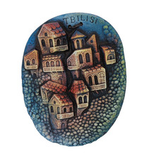Tbilisi City Scape Souvenir Plaque 3 Dimensional Red Clay Pottery Wall A