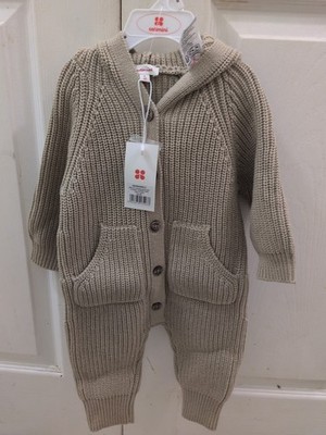 Catimini 1pc Bear Ears 6M Sweater Coverall Khaki Tan Solid Neutral NEW W TAG