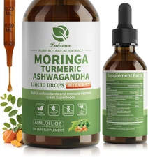 12-in-1 Lipsomal Moringa Leaf Drops with Ashwagandha Turmeric Quercetin, 98% Abs