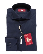 NWT EZZELINO DRESS SHIRT solid Navy blue stretch cotton Italy S slim