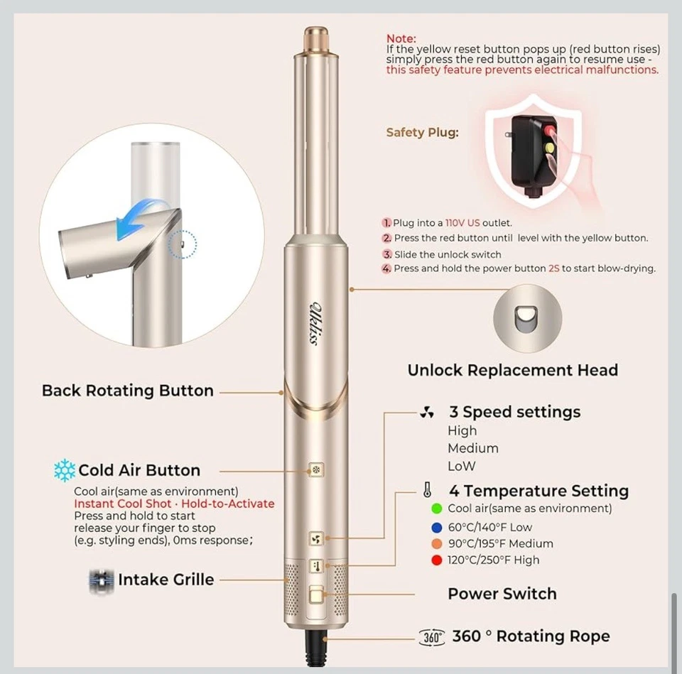 8-in-1 Professional Hot Air Styler&Hair Dryer Brush, Powerful Multi-Styler wi... - Image 4 of 4