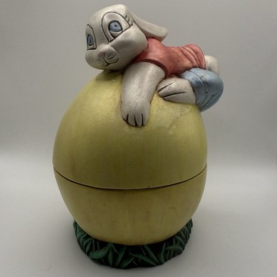 Bunny Rabbit Easter Egg Trinket Box Jar Decor Anri Starlite Ceramic Hobbyist