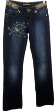 John Galliano Women's Jeans Sz 29 Made Italy Dark Wash Gecko Embroidered Patch
