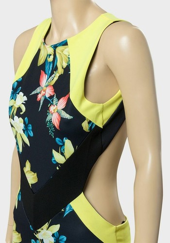 Floral Printed Bodycon Midi Dress Causal Triple Button Cut Out Party Eve Dresses - Picture 2 of 3