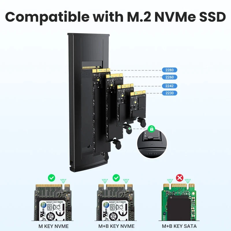 M2 SSD Case M.2 NVMe PCIe 10Gbps USB C 3.2 Gen2 SSD Enclosure Tool-Free External - Image 4 of 4