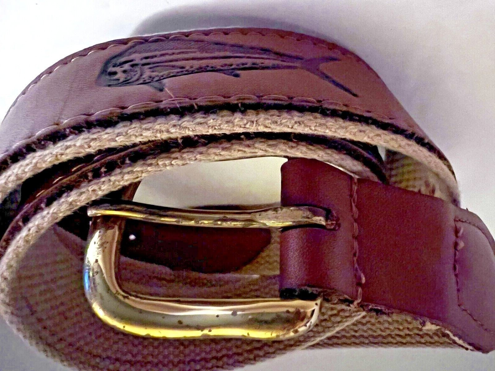 Men's Leather/ Fish Belt Brown/Tan Size 40 Gold To… Gem