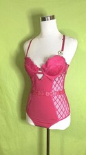 BCBG Generation Women Size Medium Pink Logo Lace Underwire Bodysuit NWT