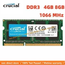 CRUCIAL DDR3 4GB 8GB 1066 MHz PC3-8500 Laptop SODIMM 204-Pin Memory RAM 8G 4G