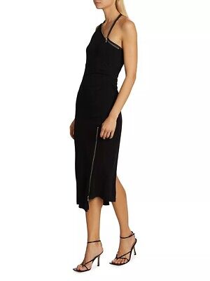 Helmut Lang Asymmetrical Zip One Shoulder Stretch Crepe Midi Helmut Lang Asymmetrical Zip One Shoulder Stretch Crepe Midi