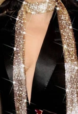 Shiny Thin Gold Scarf Metallic Sparkle Mesh Fringed Nightlife Wrap