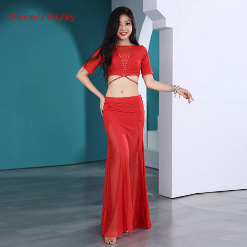 Women's professional belly dance clothing sexy short sleeve top long skirt - Picture 23 of 25