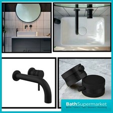 Image of Black Wall Mounted Basin Mixer Tap Bathroom Single Lever Curved Round Spout