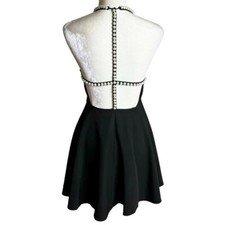 Lulus Adore You Black Pearl Skater Strappy Back Mini Dress Size S