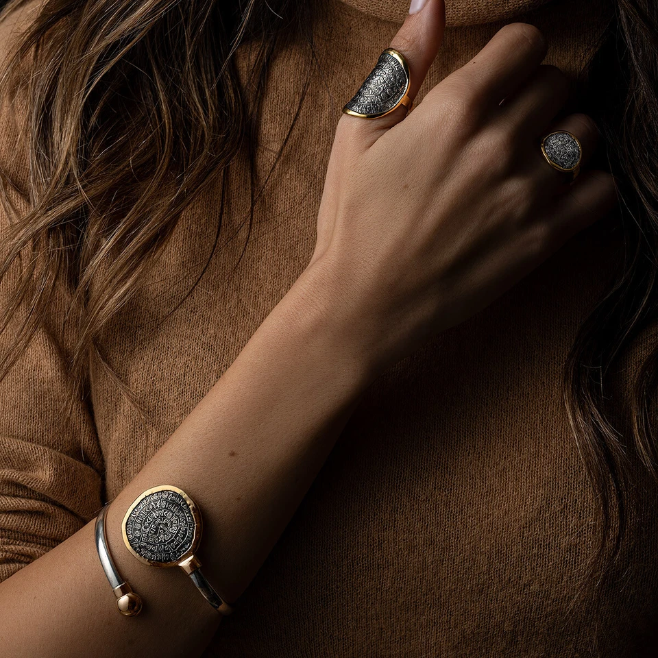 Greek Phaistos Disc Bracelet in 14K Gold Silver Phaistos Bracelet Museum Jewelry - Image 4 of 4
