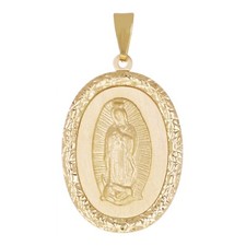 Colgante Italiano Oro Amarillo 14k Dama de Guadalupe Medalla Ovalada Dije 1" 1.9 gramos