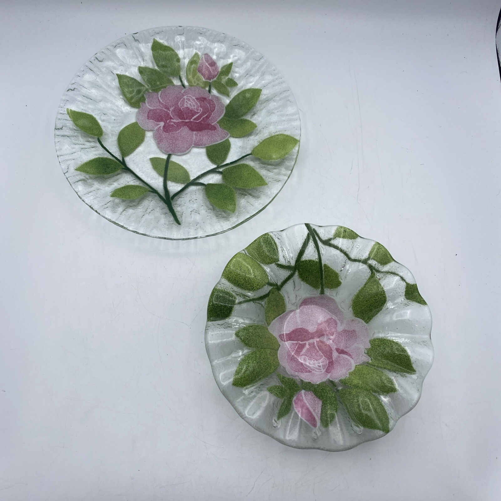 Lot Of 2 Sydenstricker Art Glass Rose Plate And Bowl