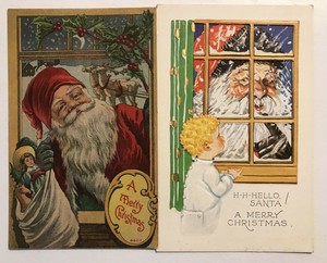 Nice-Lot-of-2-SANTA-CLAUS-Vintage-Antique-CHRISTMAS-Postcards-c547