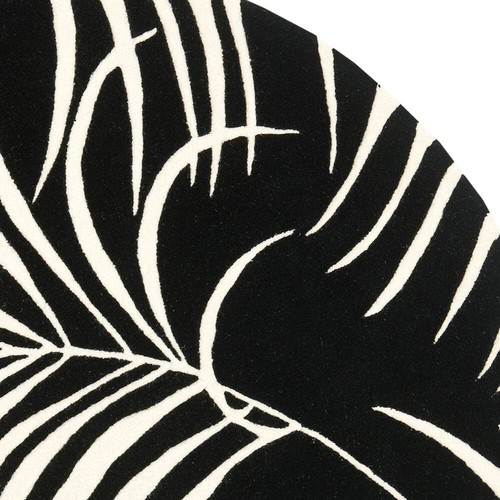 Black/White Leave Hand Tufted Rugs 5x5Round Geomatric EveryRoom - Picture 3 of 5