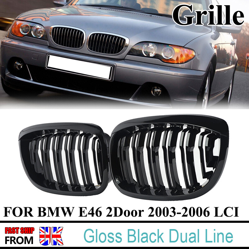 Front Kidney Grill Dual Slat Gloss Black for BMW E46 330Ci 2DR LCI 2003-2006 UK