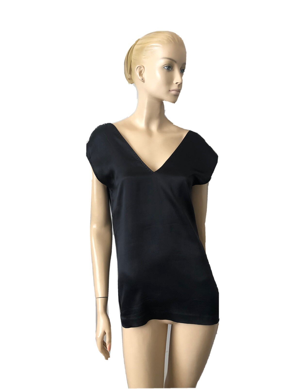 MINIMALIST MAISON MARTIN MARGIELA BLACK V-NECK SLEEVELESS TOP SIZE 42