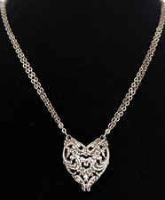 Heart Flower Pendant Necklace Silver Plated Love Hearts Floral Jewelry 19"