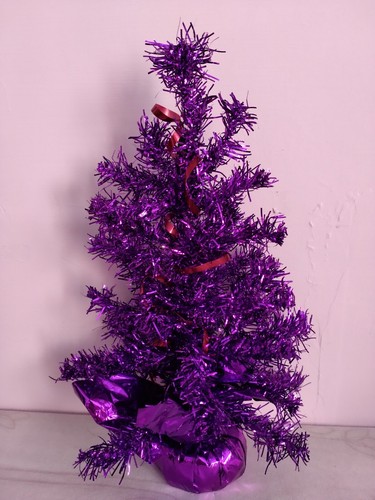 Set 3 Mini Alberi di Natale Tinsel da Tavolo Altezza 30 cm. Decorazione Viola Verde Rosa - Foto 2 di 4