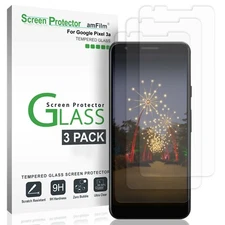 Google Pixel 3a amFilm Case Friendly Tempered Glass Screen Protector (3 Pack)