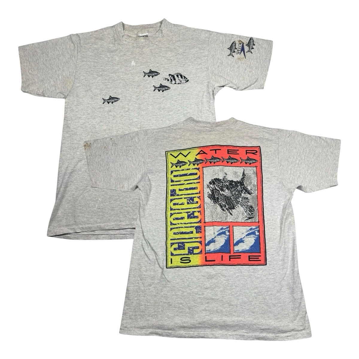 Vintage 90's Speedo Water is Life Fish T-Shirt Sz L Single Stitch