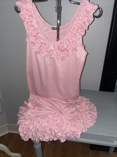 Vintage Sissy PINK Kleid Nylon Maidenform Damen M TONNEN Rüschen langes Nachthemd - Bild 3 von 18