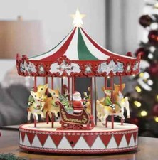 NEW Mr. Christmas 14 inch Holiday Vintage Carousel ~ Plays 20 Songs ~ LED Lights
