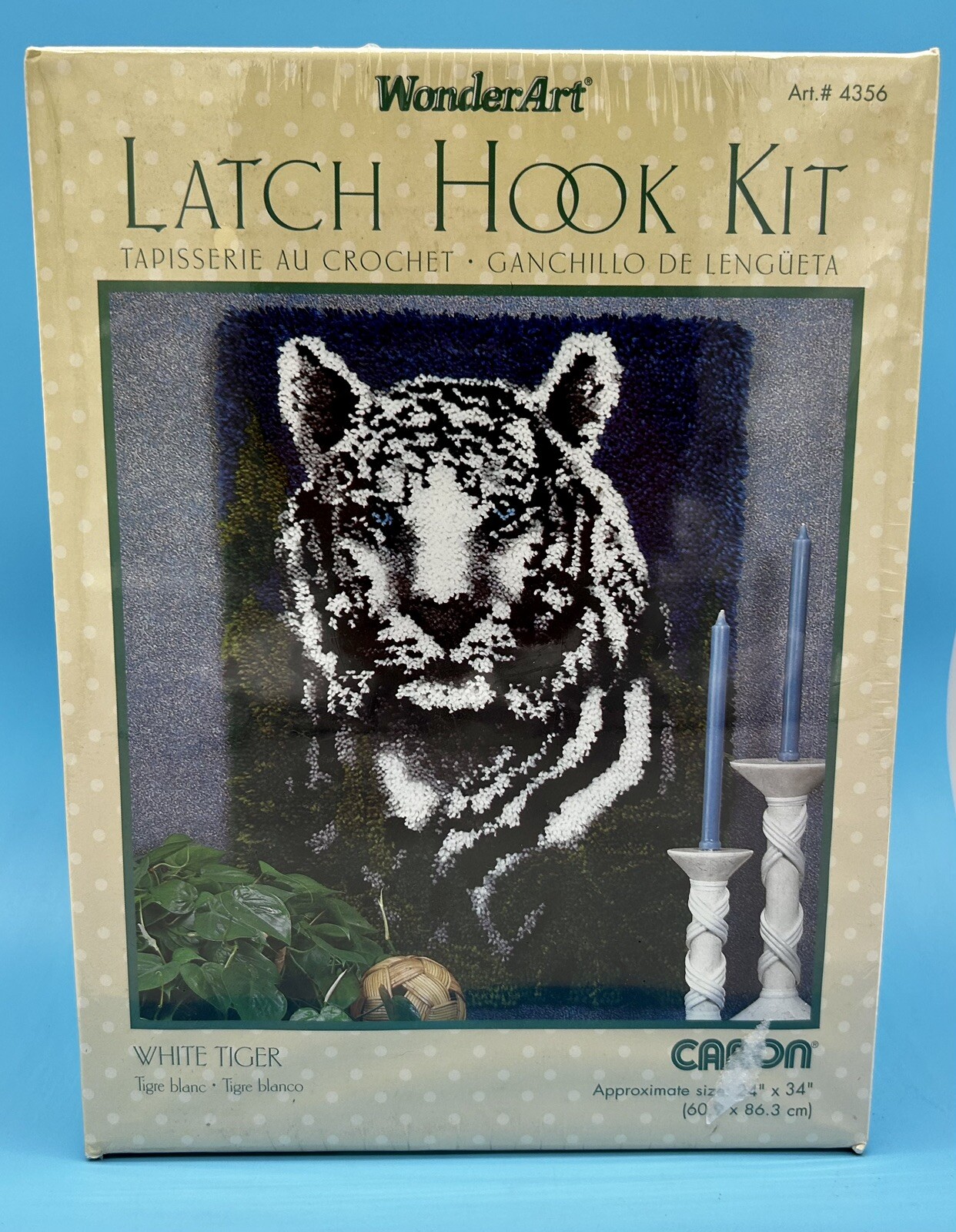 WonderArt Caron White Tiger Complete Latch Hook Crochet Kit #4356 NIB Sealed