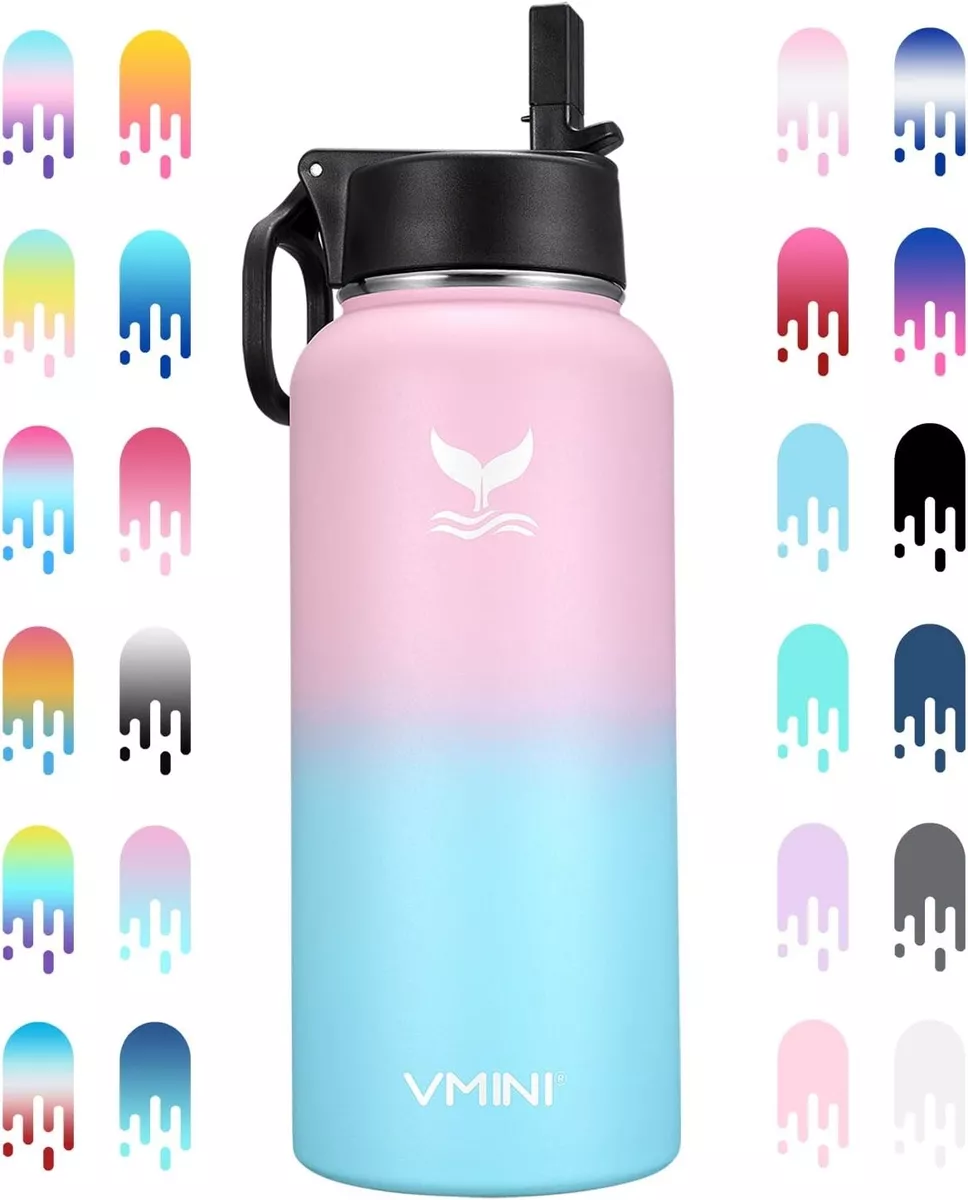 Vmini Water Bottle Wide Handle Straw Lid Pink Blue 32 oz eBay